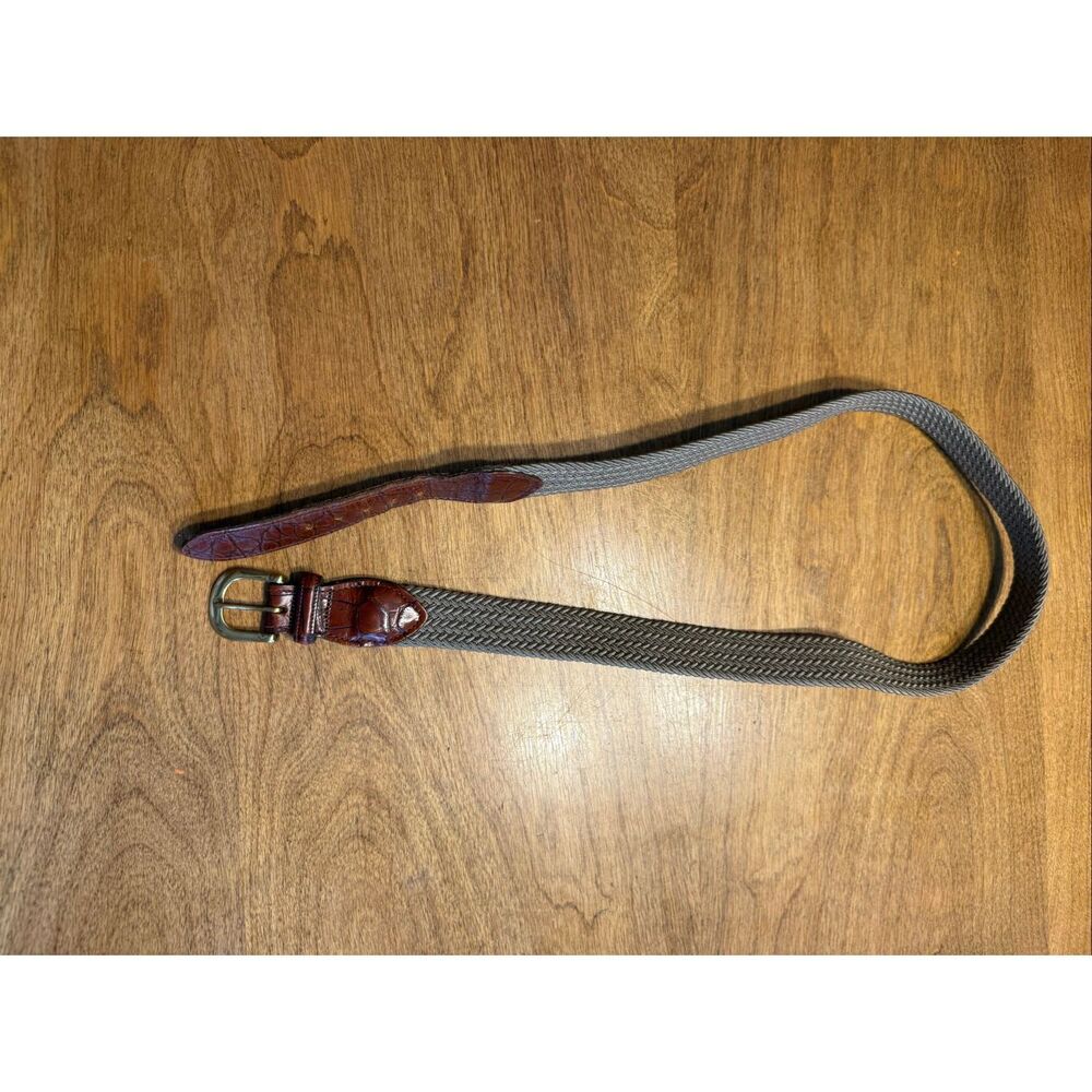 Rochester Big & Tall Men's Leather Trim Braided Woven Belt Gray Brown Size 40